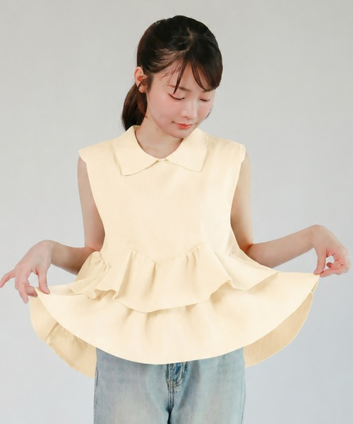 mic by Olu.(ミックバイオルドット)の「< ZOZOTOWN限定 >フリルペプラムポロニット(Tシャツ/カットソー・レディース・アイボリー/ネイビー・FREE)」の3枚目の写真