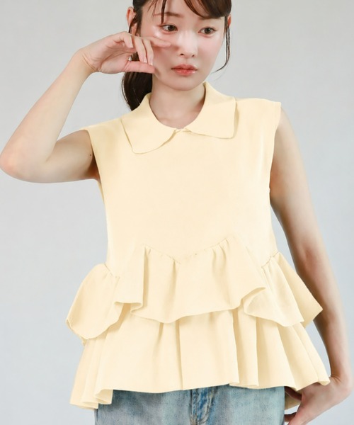 mic by Olu.(ミックバイオルドット)の「< ZOZOTOWN限定 >フリルペプラムポロニット(Tシャツ/カットソー・レディース・アイボリー/ネイビー・FREE)」の7枚目の写真