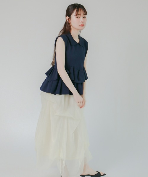 mic by Olu.(ミックバイオルドット)の「< ZOZOTOWN限定 >フリルペプラムポロニット(Tシャツ/カットソー・レディース・アイボリー/ネイビー・FREE)」の11枚目の写真