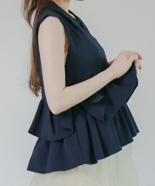mic by Olu.(ミックバイオルドット)の「< ZOZOTOWN限定 >フリルペプラムポロニット(Tシャツ/カットソー・レディース・アイボリー/ネイビー・FREE)」の10枚目の写真