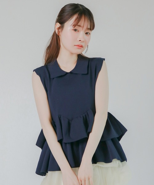mic by Olu.(ミックバイオルドット)の「< ZOZOTOWN限定 >フリルペプラムポロニット(Tシャツ/カットソー・レディース・アイボリー/ネイビー・FREE)」の8枚目の写真