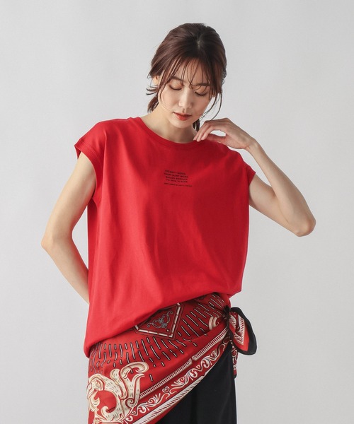 GLOBAL WORK(グローバルワーク)の「冷感コットンプリントノースリーブ/636808(Tシャツ/カットソー・レディース・レッド/ダークブラウン/ホワイト/ブラック・LARGE/MEDIUM)」の1枚目の写真
