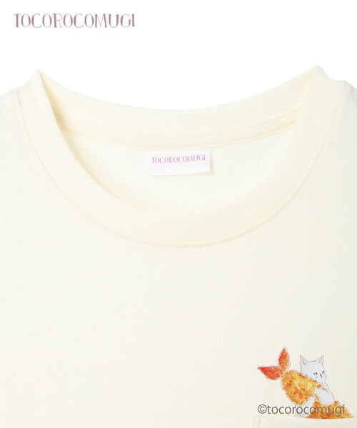 CROSSPLUS ONLINE(クロスプラスオンライン)の「トコロコムギエビフライにゃんこ半袖Tシャツ(Tシャツ/カットソー・レディース・ネイビー/アイボリー・L/M)」の4枚目の写真