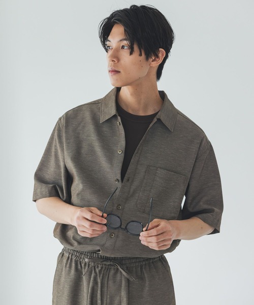 GLOBAL WORK(グローバルワーク)の「リネンブレンドシャツ/半袖/732032(シャツ/ブラウス・メンズ・ブラック/ダークブラウン・LARGE/X-LARGE/SMALL/MEDIUM)」の1枚目の写真