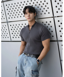 PHOS333（フォースサンサンサン）の「M Slim Fit Half Zip Knit/Charcoal（ニット/セーター）」