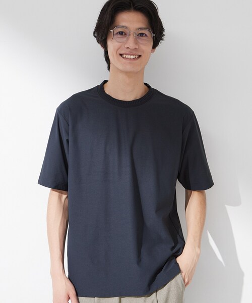 THE SHOP TK (ザ ショップ ティーケー )の「【吸水速乾/UVカット/接触冷感】ミニリップル半袖Tシャツ(Tシャツ/カットソー・メンズ・ライトグレー/オフホワイト/ネイビー・02/03/04)」の1枚目の写真