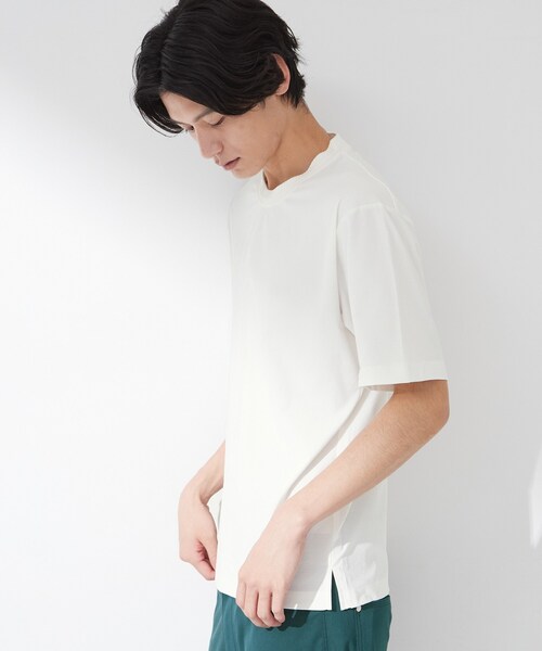 THE SHOP TK (ザ ショップ ティーケー )の「【吸水速乾/UVカット/接触冷感】ミニリップル半袖Tシャツ(Tシャツ/カットソー・メンズ・ライトグレー/オフホワイト/ネイビー・02/03/04)」の4枚目の写真