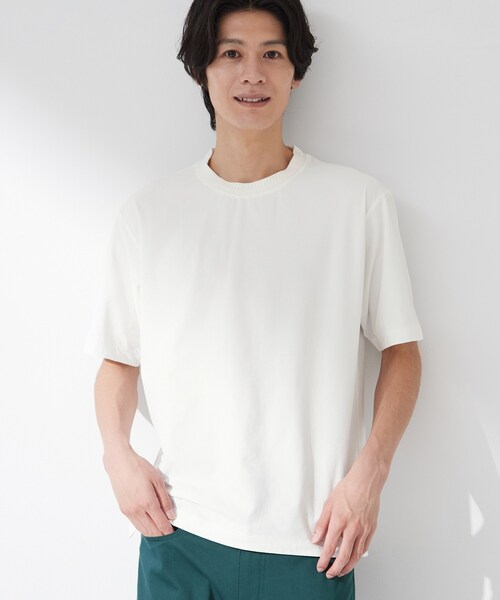 THE SHOP TK (ザ ショップ ティーケー )の「【吸水速乾/UVカット/接触冷感】ミニリップル半袖Tシャツ(Tシャツ/カットソー・メンズ・ライトグレー/オフホワイト/ネイビー・02/03/04)」の5枚目の写真