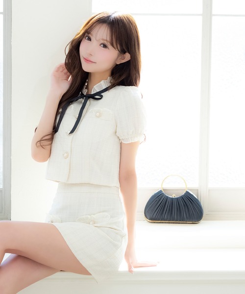 Retica(レティカ)の「結婚式 ハンドバッグ 2way サテン プリーツ リングハンドル チェーンショルダー ミニバッグ(ハンドバッグ・レディース・シャンパン/ブラック・FREE)」の3枚目の写真