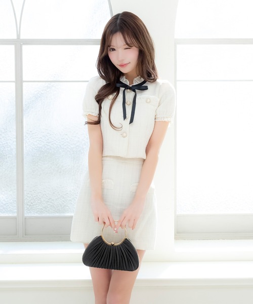Retica(レティカ)の「結婚式 ハンドバッグ 2way サテン プリーツ リングハンドル チェーンショルダー ミニバッグ(ハンドバッグ・レディース・シャンパン/ブラック・FREE)」の4枚目の写真