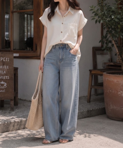 ap retro(アプレトロ)の「フレンチスリーブ半袖シャツブラウス/楊柳風/(シャツ/ブラウス・レディース・アイボリー/イエロー/ブルー・FREE)」の8枚目の写真