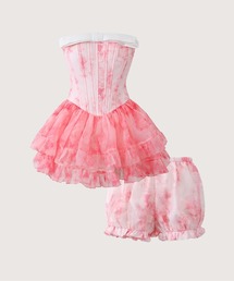 Luxe Bow Structured Bustier Dress Set UP/ラグジュアリーリボン付きビスチェドレスセットアップ
