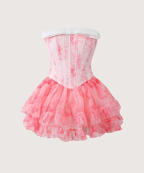 LA POMME petit(ラポミ・プチ)の「Luxe Bow Structured Bustier Dress Set UP/ラグジュアリーリボン付きビスチェドレスセットアップ(セットアップ・レディース・ピンク・LARGE/MEDIUM/SMALL)」の2枚目の写真
