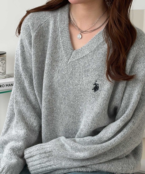 U.S. POLO ASSN.(ユーエスポロアッスン)の「GeeRA別注【U.S. POLO ASSN.】Vネックニット(ニット/セーター・レディース・ネイビー/グレー・X-LARGE/LARGE/MEDIUM/SMALL)」の13枚目の写真
