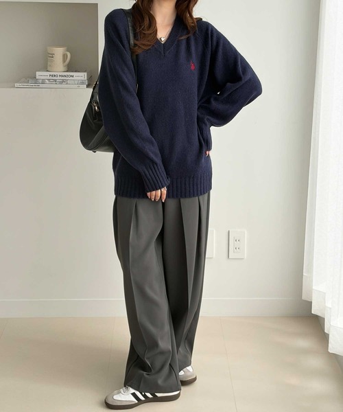 U.S. POLO ASSN.(ユーエスポロアッスン)の「GeeRA別注【U.S. POLO ASSN.】Vネックニット(ニット/セーター・レディース・ネイビー/グレー・X-LARGE/LARGE/MEDIUM/SMALL)」の8枚目の写真