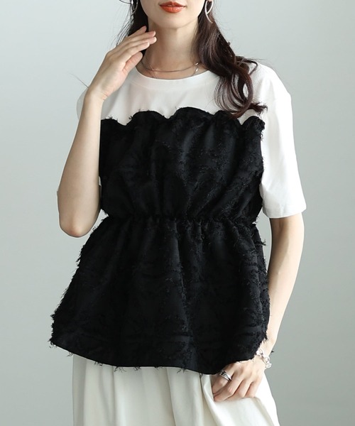 Sawa a la mode(サワアラモード)の「ビスチェドッキングカットソー(Tシャツ/カットソー・レディース・ブラック/ブラック×ホワイト・FREE)」の2枚目の写真