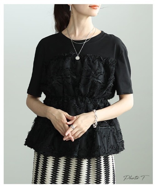 Sawa a la mode(サワアラモード)の「ビスチェドッキングカットソー(Tシャツ/カットソー・レディース・ブラック/ブラック×ホワイト・FREE)」の3枚目の写真