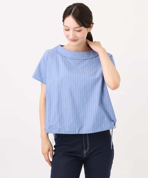 MK MICHEL KLEIN（エムケーミッシェルクラン）の「[接触冷感/洗える]ロールネック ギャザースリーブブラウス(半袖)（シャツ/ブラウス・レディース・ライトブルー/グレイッシュベージュ/ネイビー・38）」の18枚目の写真