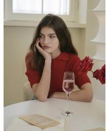 Button Collar Half Knit (Red)