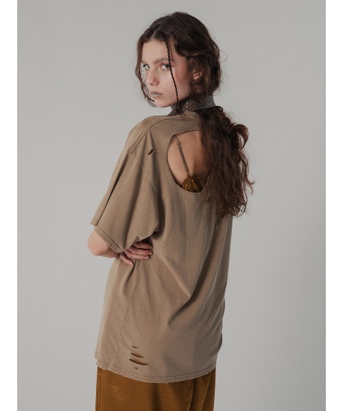 ELCHELE(エルチェレ)の「BOROBORO TEE(Tシャツ/カットソー・レディース・スミクロ/サンドベージュ/ホワイト・FREE)」の4枚目の写真