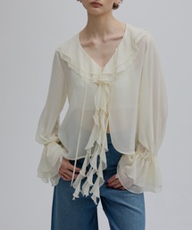 Ameri(�A����)��SHEER TWIST FRILL BLOUSE(�V���c/�u���E�X)