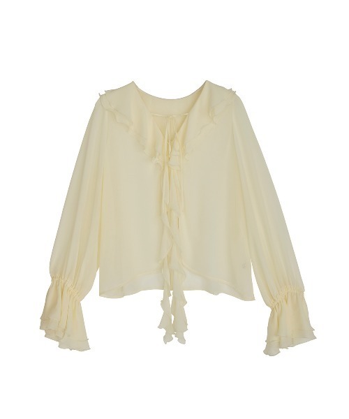 Ameri(アメリ)の「SHEER TWIST FRILL BLOUSE(シャツ/ブラウス・レディース・オレンジ/アイボリー/ブラック・FREE)」の9枚目の写真