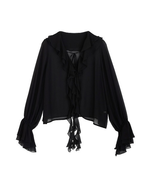 Ameri(アメリ)の「SHEER TWIST FRILL BLOUSE(シャツ/ブラウス・レディース・オレンジ/アイボリー/ブラック・FREE)」の10枚目の写真