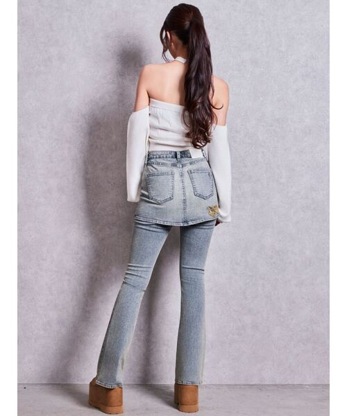 GYDA（ジェイダ）の「ハイウエストスカートレイヤードダメージフレアデニムパンツ（デニムパンツ・レディース・ライトブルー/インディゴブルー・MEDIUM/SMALL/X-SMALL）」の16枚目の写真
