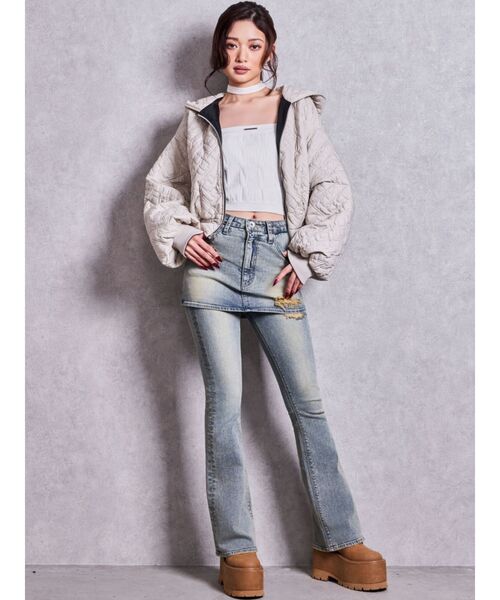 GYDA（ジェイダ）の「ハイウエストスカートレイヤードダメージフレアデニムパンツ（デニムパンツ・レディース・ライトブルー/インディゴブルー・MEDIUM/SMALL/X-SMALL）」の18枚目の写真