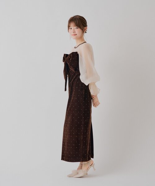 Chico(チコ)の「REVIVAL【SALON by Chico】配色シアーリボンベロアワンピース / オケージョン(ドレス・レディース・ブラウン系その他3/ブラック系その他3/チャコールグレー/ブラック・FREE/MEDIUM)」の10枚目の写真
