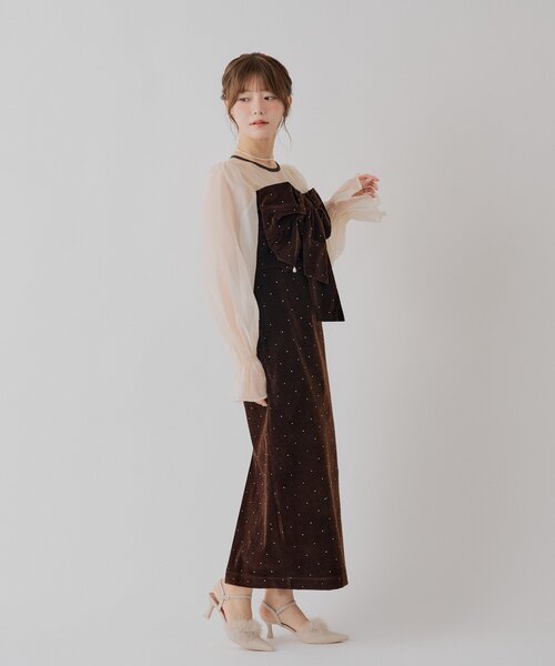 Chico(チコ)の「REVIVAL【SALON by Chico】配色シアーリボンベロアワンピース / オケージョン(ドレス・レディース・ブラウン系その他3/ブラック系その他3/チャコールグレー/ブラック・FREE/MEDIUM)」の11枚目の写真
