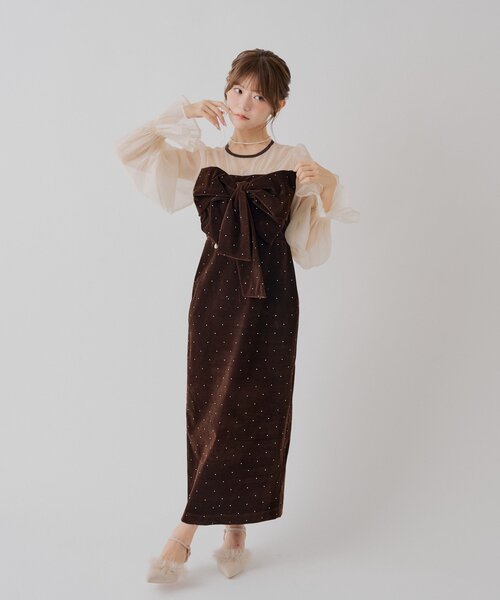 Chico(チコ)の「REVIVAL【SALON by Chico】配色シアーリボンベロアワンピース / オケージョン(ドレス・レディース・ブラウン系その他3/ブラック系その他3/チャコールグレー/ブラック・FREE/MEDIUM)」の14枚目の写真