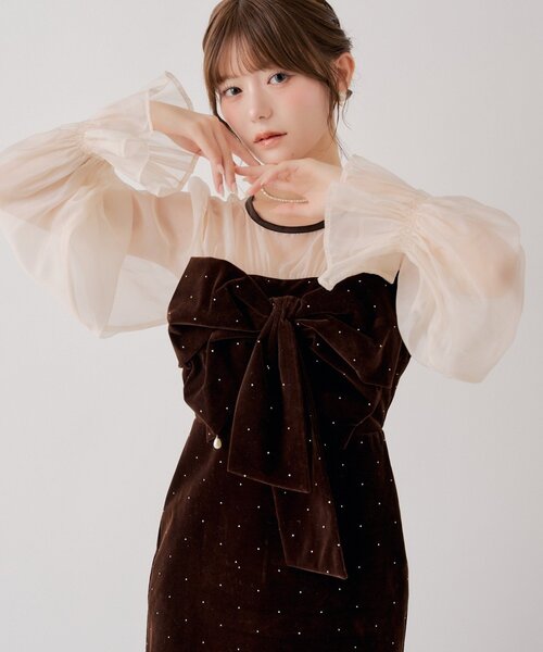 Chico(チコ)の「REVIVAL【SALON by Chico】配色シアーリボンベロアワンピース / オケージョン(ドレス・レディース・ブラウン系その他3/ブラック系その他3/チャコールグレー/ブラック・FREE/MEDIUM)」の15枚目の写真