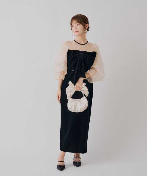 Chico(チコ)の「REVIVAL【SALON by Chico】配色シアーリボンベロアワンピース / オケージョン(ドレス・レディース・ブラウン系その他3/ブラック系その他3/チャコールグレー/ブラック・FREE/MEDIUM)」の16枚目の写真