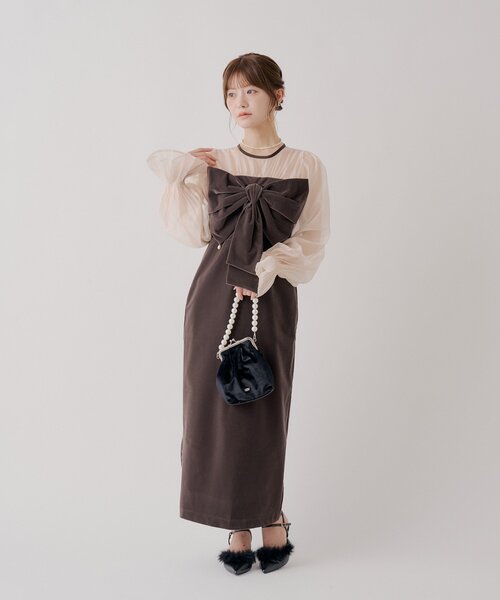 Chico(チコ)の「REVIVAL【SALON by Chico】配色シアーリボンベロアワンピース / オケージョン(ドレス・レディース・ブラウン系その他3/ブラック系その他3/チャコールグレー/ブラック・FREE/MEDIUM)」の20枚目の写真