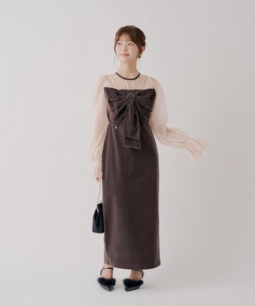 Chico(チコ)の「REVIVAL【SALON by Chico】配色シアーリボンベロアワンピース / オケージョン(ドレス・レディース・ブラウン系その他3/ブラック系その他3/チャコールグレー/ブラック・FREE/MEDIUM)」の21枚目の写真
