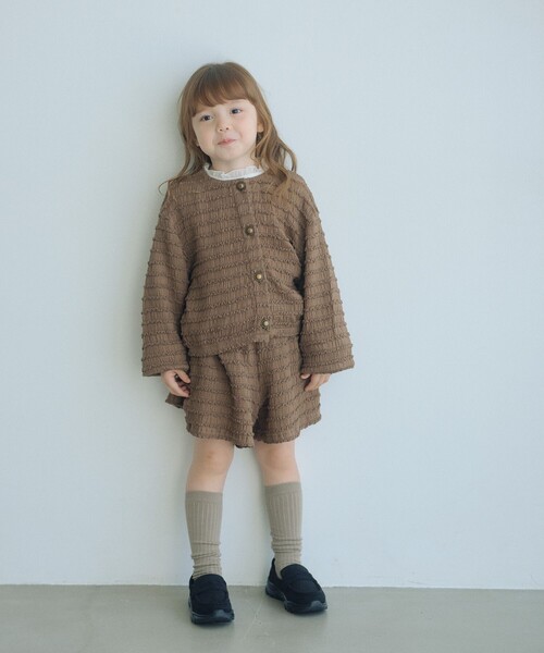 green label relaxing(グリーンレーベルリラクシング)の「カットジャガード カーディガン / キッズ 120cm-160cm(カーディガン/ボレロ・キッズ・ブラック/ブラウン系・140cm/130cm/160cm/150cm/120cm)」の3枚目の写真