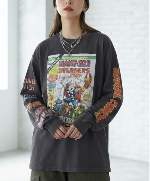 MARVEL(マーベル)の「【MARVEL/マーベル】キャプテンアメリカ&スパイダーマンUSD加工コミックプリントロングスリーブTシャツ/パイダーマン/アベンジャーズ 袖プリント&コミックプリント ピグメント風加工 クルーネック ロングスリーブTシャツ ユニセックス(Tシャツ/カットソー・メンズ・ホワイト系その他/スミクロ/ブラック系その他/アイボリー・LARGE/MEDIUM)」の20枚目の写真