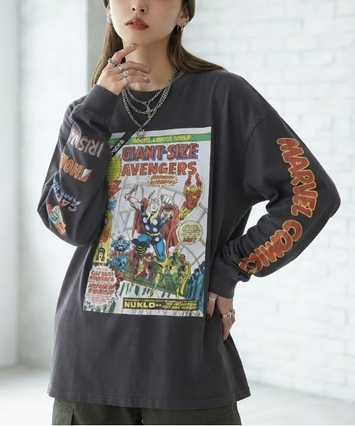 MARVEL(マーベル)の「【MARVEL/マーベル】キャプテンアメリカ&スパイダーマンUSD加工コミックプリントロングスリーブTシャツ/パイダーマン/アベンジャーズ 袖プリント&コミックプリント ピグメント風加工 クルーネック ロングスリーブTシャツ ユニセックス(Tシャツ/カットソー・メンズ・ホワイト系その他/スミクロ/ブラック系その他/アイボリー・LARGE/MEDIUM)」の21枚目の写真