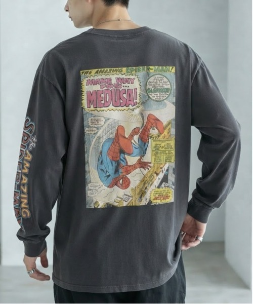 MARVEL(マーベル)の「【MARVEL/マーベル】キャプテンアメリカ&スパイダーマンUSD加工コミックプリントロングスリーブTシャツ/パイダーマン/アベンジャーズ 袖プリント&コミックプリント ピグメント風加工 クルーネック ロングスリーブTシャツ ユニセックス(Tシャツ/カットソー・メンズ・ホワイト系その他/スミクロ/ブラック系その他/アイボリー・LARGE/MEDIUM)」の10枚目の写真