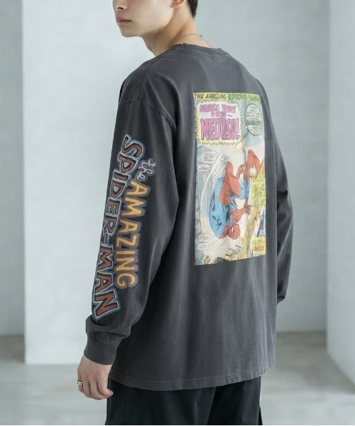 MARVEL(マーベル)の「【MARVEL/マーベル】キャプテンアメリカ&スパイダーマンUSD加工コミックプリントロングスリーブTシャツ/パイダーマン/アベンジャーズ 袖プリント&コミックプリント ピグメント風加工 クルーネック ロングスリーブTシャツ ユニセックス(Tシャツ/カットソー・メンズ・ホワイト系その他/スミクロ/ブラック系その他/アイボリー・LARGE/MEDIUM)」の12枚目の写真