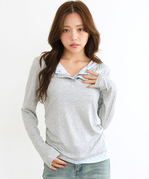 3.3 Field Trip (3.3フィールドトリップ)の「3.3 Field Trip/レイヤードヘンリーネックロングスリーブ(Tシャツ/カットソー・レディース・グレー/ネイビー/ブラウン・FREE)」の2枚目の写真