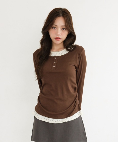 3.3 Field Trip (3.3フィールドトリップ)の「3.3 Field Trip/レイヤードヘンリーネックロングスリーブ(Tシャツ/カットソー・レディース・グレー/ネイビー/ブラウン・FREE)」の4枚目の写真