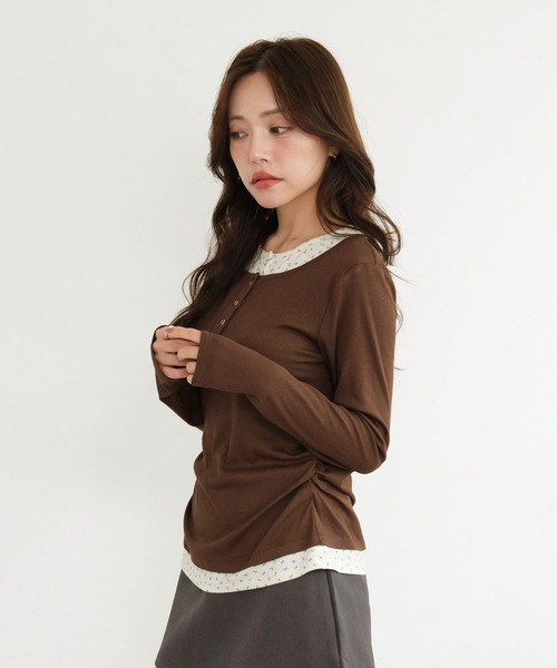 3.3 Field Trip (3.3フィールドトリップ)の「3.3 Field Trip/レイヤードヘンリーネックロングスリーブ(Tシャツ/カットソー・レディース・グレー/ネイビー/ブラウン・FREE)」の6枚目の写真
