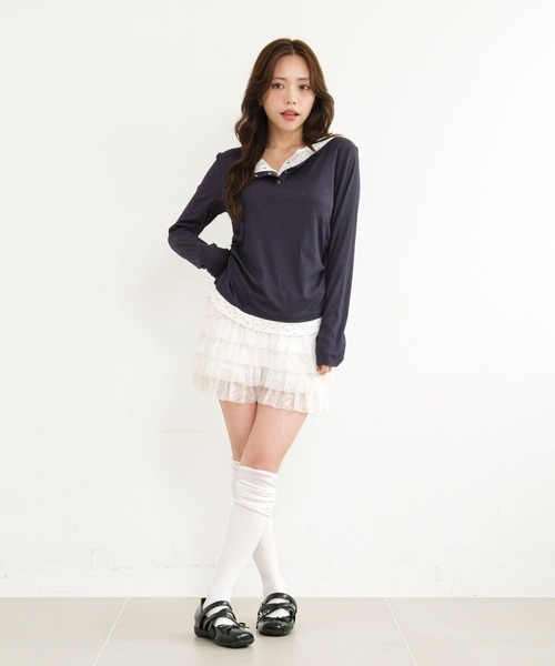 3.3 Field Trip (3.3フィールドトリップ)の「3.3 Field Trip/レイヤードヘンリーネックロングスリーブ(Tシャツ/カットソー・レディース・グレー/ネイビー/ブラウン・FREE)」の9枚目の写真