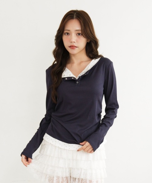 3.3 Field Trip (3.3フィールドトリップ)の「3.3 Field Trip/レイヤードヘンリーネックロングスリーブ(Tシャツ/カットソー・レディース・グレー/ネイビー/ブラウン・FREE)」の13枚目の写真