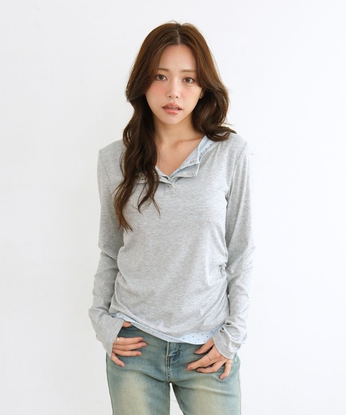 3.3 Field Trip (3.3フィールドトリップ)の「3.3 Field Trip/レイヤードヘンリーネックロングスリーブ(Tシャツ/カットソー・レディース・グレー/ネイビー/ブラウン・FREE)」の18枚目の写真