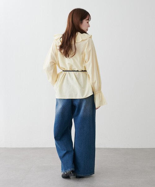 DISCOAT(ディスコート)の「ビジュー使いデニムワイドパンツ(デニムパンツ・レディース・ブルー・SMALL/LARGE/MEDIUM)」の11枚目の写真