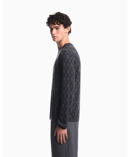 EMPORIO ARMANI（エンポリオアルマーニ）の「【エンポリオ アルマーニ】バージンウール パターンニット CAPSULE SIGNATURE（ニット/セーター・メンズ・ネイビー系/グリーン・X-LARGE/X-SMALL/LARGE/MEDIUM/SMALL）」の4枚目の写真