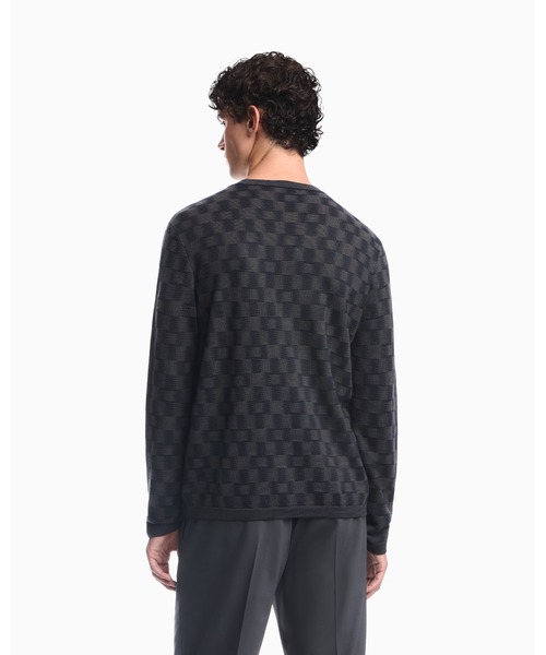 EMPORIO ARMANI（エンポリオアルマーニ）の「【エンポリオ アルマーニ】バージンウール パターンニット CAPSULE SIGNATURE（ニット/セーター・メンズ・ネイビー系/グリーン・X-LARGE/X-SMALL/LARGE/MEDIUM/SMALL）」の5枚目の写真